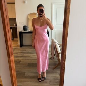Zara Satin Effect Cut Out Dress Pink